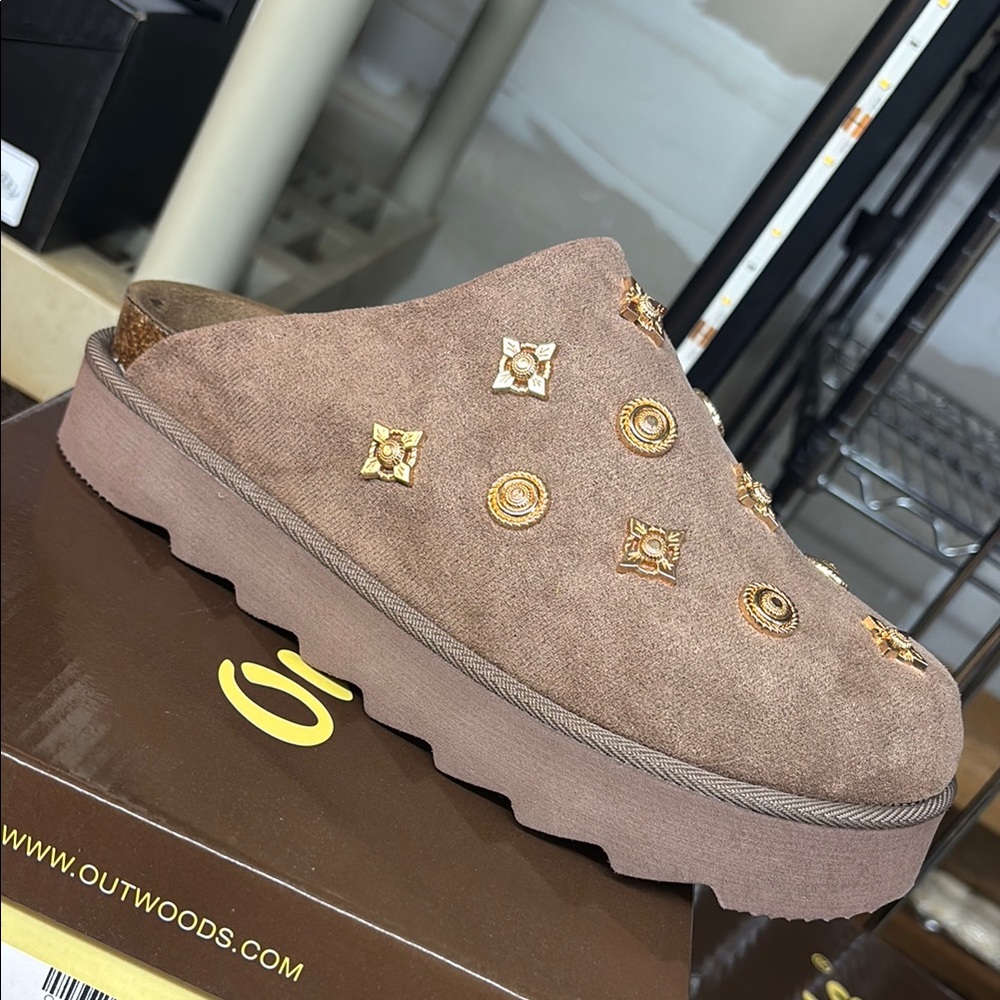 Outwoods Women's Brown Embellished Slip-On Shoes